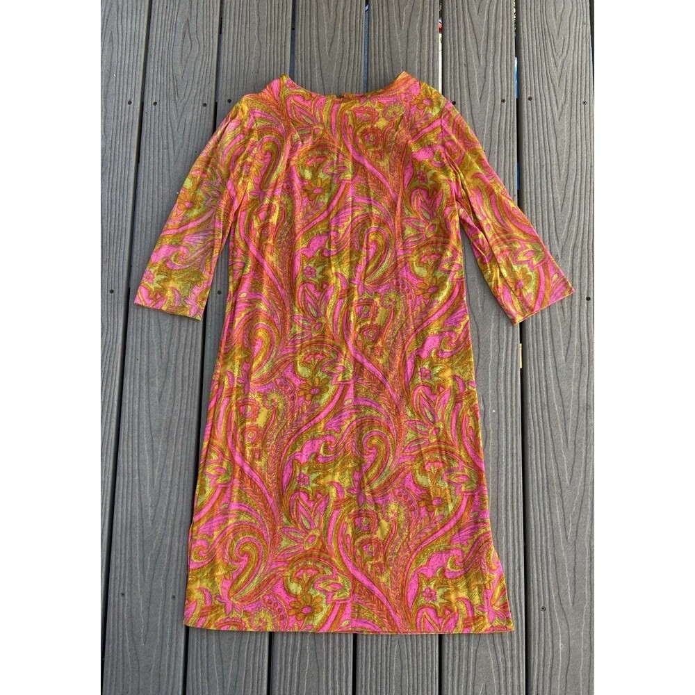 Vintage 60s 70s Mod Shift Dress Psychedelic Paisley Pink Chartreuse ILGWU Medium